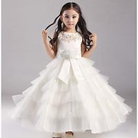 Ball Gown Ankle-length Flower Girl Dress - Organza / Satin / Polyester Short Sleeve Jewel with Appliques / Beading