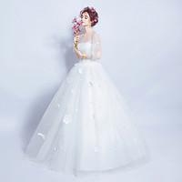 ball gown wedding dress floor length jewel satin tulle with lace