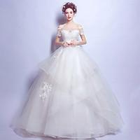 Ball Gown Wedding Dress Lacy Look Floor-length Off-the-shoulder Tulle with Lace