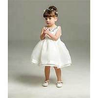 Ball Gown Short / Mini Flower Girl Dress - Organza Jewel with Bow(s) Crystal Detailing Pleats