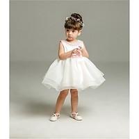 Ball Gown Short / Mini Flower Girl Dress - Organza Jewel with Beading Sash / Ribbon Pleats