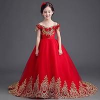 ball gown sweep brush train flower girl dress organza off the shoulder ...