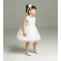 Ball Gown Short / Mini Flower Girl Dress - Organza Jewel with Appliques Bow(s) Pleats