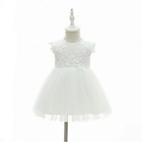 Ball Gown Knee-length Flower Girl Dress - Organza Jewel with Appliques Bow(s) Ruffles