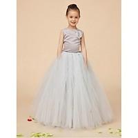 Ball Gown Floor-length Flower Girl Dress - Organza Jewel with Crystal Detailing Flower(s) Lace