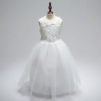 Ball Gown Ankle-length Flower Girl Dress - Organza Jewel with Appliques Bow(s) Crystal Detailing