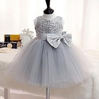 Ball Gown Short / Mini Flower Girl Dress - Organza Jewel with Bow(s) Ruching Sequins