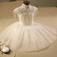 ball gown short mini flower girl dress organza high neck with applique ...