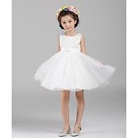 Ball Gown Short / Mini Flower Girl Dress - Organza Jewel with Bow(s) Sash / Ribbon Sequins