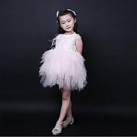 ball gown short mini flower girl dress organza jewel with bows feather ...