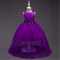 Ball Gown Ankle-length Flower Girl Dress - Organza Jewel with Bow(s) Flower(s) Ruching