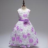 Ball Gown Short / Mini Flower Girl Dress - Organza Jewel with Appliques Flower(s) Sequins