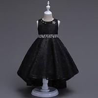 Ball Gown Asymmetrical Flower Girl Dress - Lace Jewel with Beading Crystal Detailing Lace