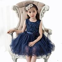 Ball Gown Short / Mini Flower Girl Dress - Organza Jewel with Bow(s) Lace Pearl Detailing Sash / Ribbon