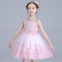 Ball Gown Short / Mini Flower Girl Dress - Organza Jewel with Bow(s) Crystal Detailing Lace Sequins