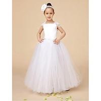 Ball Gown Ankle-length Flower Girl Dress - Organza Bateau with Lace Ruffles Ruching