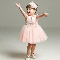 Ball Gown Short / Mini Flower Girl Dress - Organza Jewel with Appliques Bow(s) Ruffles