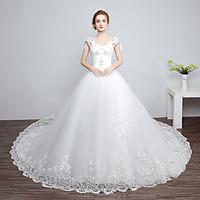 ball gown wedding dress floral lace chapel train v neck lace satin tul ...