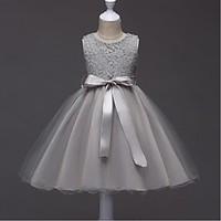 Ball Gown Short / Mini Flower Girl Dress - Organza Jewel with Lace Sash / Ribbon Ruching