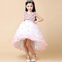 Ball Gown Asymmetrical Flower Girl Dress - Organza Jewel with Beading Appliques Sash / Ribbon Sequins