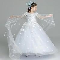 Ball Gown Floor-length Flower Girl Dress - Organza Spaghetti Straps with Appliques Lace Sash / Ribbon