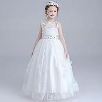 Ball Gown Floor-length Flower Girl Dress - Organza Jewel with Appliques Lace Sash / Ribbon