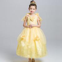 ball gown tea length flower girl dress satin tulle v neck with flowers ...