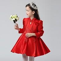 Ball Gown Short / Mini Flower Girl Dress - Organza High Neck with Flower(s) Lace