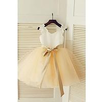 Ball Gown Knee-length Flower Girl Dress - Lace / Tulle Sleeveless Jewel with