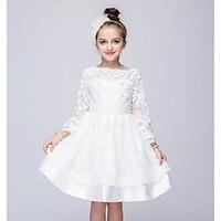 Ball Gown Knee-length Flower Girl Dress - Organza Jewel with Appliques Crystal Detailing Lace
