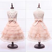 ball gown tea length flower girl dress organza satin jewel with bows l ...