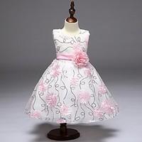 Ball Gown Knee-length Flower Girl Dress - Organza Jewel with Flower(s) Sequins