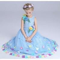 Ball Gown Floor-length Flower Girl Dress - Organza Jewel with Flower(s)