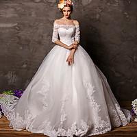 ball gown wedding dress floral lace court train off the shoulder tulle ...