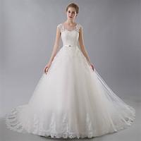 Ball Gown Wedding Dress Lacy Look Chapel Train Jewel Tulle with Appliques Bow Lace