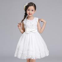 Ball Gown Short / Mini Flower Girl Dress - Cotton Satin Tulle Jewel with Bow(s) Flower(s) Ruffles Sash / Ribbon