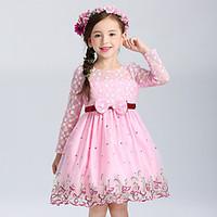 Ball Gown Short / Mini Flower Girl Dress - Cotton Satin Tulle Jewel with Bow(s) Embroidery Sash / Ribbon