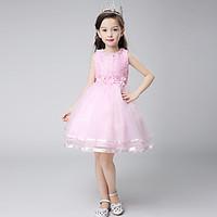 Ball Gown Short / Mini Flower Girl Dress - Cotton Satin Tulle Jewel with Bow(s) Crystal Detailing Flower(s)