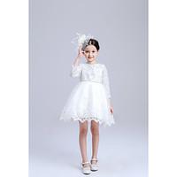 Ball Gown Knee-length Flower Girl Dress - Chiffon Jewel with Beading Lace