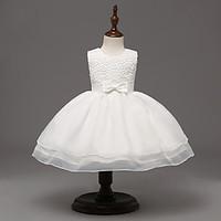 Ball Gown Knee-length Flower Girl Dress - Lace / Organza Sleeveless Jewel with Bow(s) / Lace