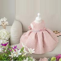 Ball Gown Short / Mini Flower Girl Dress - Lace Sleeveless Jewel with Bow(s)