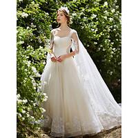 Ball Gown Wedding Dress - Chic Modern Sparkle Shine Watteau Train Straps Tulle with Sequin Appliques Beading Crystal