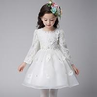 Ball Gown Knee-length Flower Girl Dress - Organza Jewel with Appliques Bow(s) Crystal Detailing
