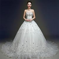 Ball Gown Wedding Dress Sparkle Shine Chapel Train Sweetheart Tulle with Beading Crystal Lace