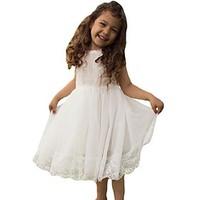 Ball Gown Short / Mini Flower Girl Dress - Organza Jewel with Lace Ruching Pleats