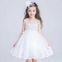 ball gown short mini flower girl dress organza jewel with lace pearl d ...