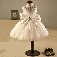 Ball Gown Short / Mini Flower Girl Dress - Organza Jewel with Appliques Bow(s) Pearl Detailing