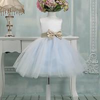 Ball Gown Knee-length Flower Girl Dress - Tulle Sleeveless Jewel with Bow(s)