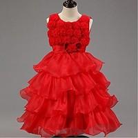 Ball Gown Knee-length Flower Girl Dress - Organza Jewel with Bow(s) Flower(s)