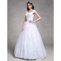 ball gown wedding dress floral lace floor length queen anne satin tull ...